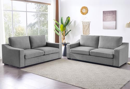 85" Modern Sofa Couches for Living Room, 3 Seater Natural Linen Sofa with Extra Deep Seats,Upholstered Cushion&Detachable Cover,Comfy Couch for Small Space,Apartment,Dark Grey,2PCS - color: Grey, size: 85 Inch - Deep Couch ×2