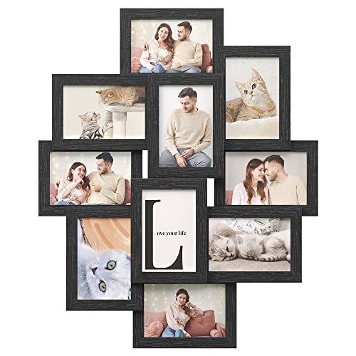 SONGMICS Collage Picture Frames, 4x6 for Wall Decor, Multi Family Photo for Gallery Decor, Glass Front, Set of 10, Ink Black URPF20BK - color: Ink Black, size: 10 Pack