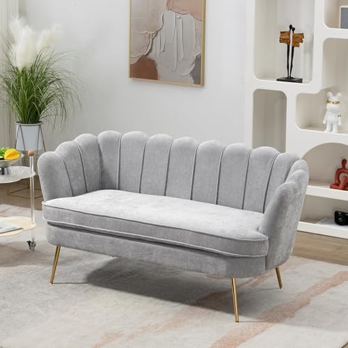 Chifee & Vingol Upholstered Small Loveseat for Small Space with Golden Legs,Light Grey - color: Chenille-light Grey