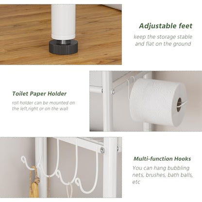 Simple Trending Over The Toilet Storage Rack with Drawers, Metal 3 Tier Bathroom Organizer Shelf with Paper Holder and 3 Hooks, White - color: White With Drawers