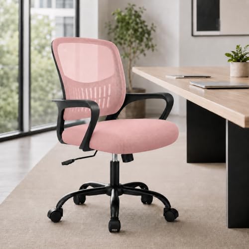 Ergonomic Office Chair, Home Office Desk Chair, Game Chair with Lumbar Support, Breathable Mesh Chairs, Swivel Desk Chairs for Computer, Home, Office, 360° Swivel (Pink) - color: Pink With Fixed Armrest