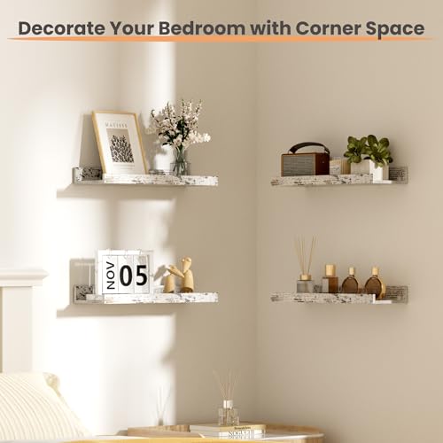 upsimples Floating Shelves for Wall Decor Storage Rustic White,6Pcs 15.7'' | Wall Mounted Wood Shelves for Living Room, Bedroom, Bathroom, Kitchen, Office, Laundry Room Display and Organize - color: Rustic White, size: 15.7in