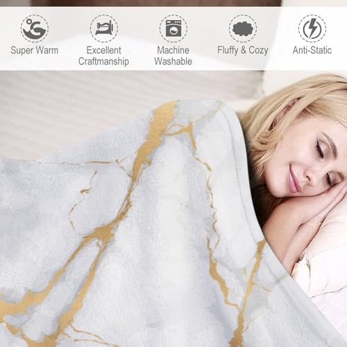 White Marble Throw Blanket Gold Textures Pattern Soft Lightweight Warm Plush Blankets for Sofa Bedroom 50"x60" - color: Marble-8, size: 50"x60"