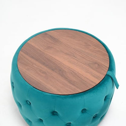 23" Velvet-Upholstered Accent Side Table, Modern Nesting Side Tables with Hidden Storage, Space-Saving Nesting Coffee Table Set with Wood Tray for Living Spaces, Blue - color: Blue