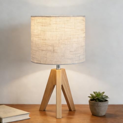 Tripod Table Lamp, Small Bedside Night Stand Lamp with 3 Colors, Decorative Lamp for Bedroom, Nursery, Living Room (Bulb Included) (Natural Wood) - color: Natural Wood