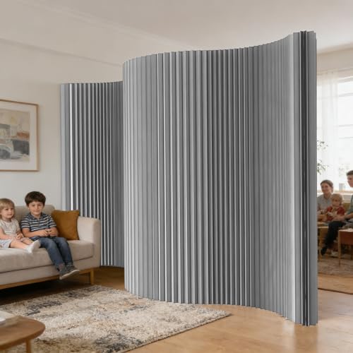 Accordion Room Divider, Folding Paper Partition Wall Divider | Freestanding Privacy Screen for Office, Commercial Layout, Home & Clothing Store, Easy to Store-Grey, L118in x H79in - color: Grey, size: 118"L x 79"H