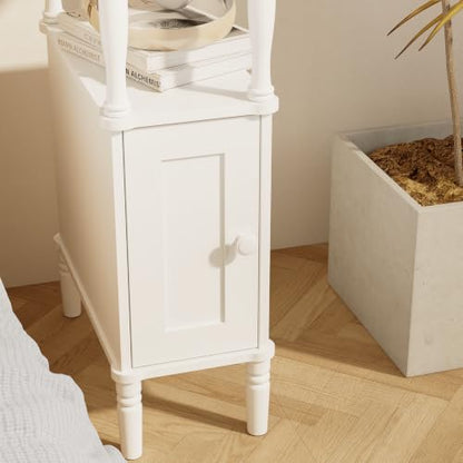 Veegle Narrow Nightstand, Skinny End Side Table(White) | Mid-Century Modern Nightstand with Storage,bedside table for Bedroom and Living Room - color: White