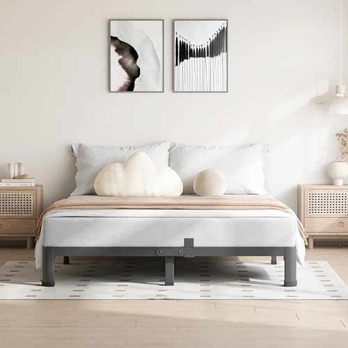 VIPSHOW 4 Inch Full Bed Frame with Round Corners No Box Spring Needed | 3500lbs Heavy Duty, 4 mattress stoppers, Noise-free, Easy assembly & anti-slip rubber covers, Kid & pet friendly - size: Full, style: 4 Inch