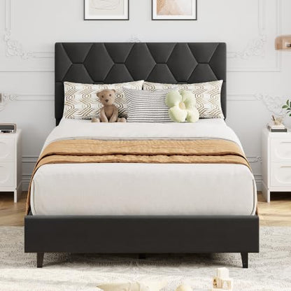 GAOMON Grey Twin Bed Frame with Upholstered Headboard, Heavy-Duty Platform Bed Frame with Strong Wood Slats, No Box Spring Needed/Noise Free/Easy Assembly - color: Grey, size: Twin