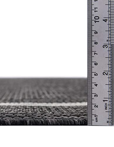 Unique Loom Outdoor Border Collection 부분 러그 - 부드러운 테두리 (152cm x 201cm 직사각형 블랙/아이보리) - color: 블랙/아이보리, size: 5'3" x 7'1" (Rectangular)