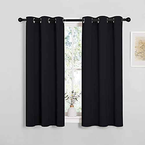 NICETOWN Halloween Bathroom Blackout Curtains and Drapes, Black Solid Thermal Insulated Grommet Blackout Drapery Panels for Window (2 Panels, 34 inches Wide by 45 inches Long, Black) - color: Black, size: 34"W x 45"L (Pack of 2)