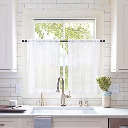 MIULEE 2 Panels Kitchen Tiers Half Window Sheer Curtains 29 X 40 Inch White | Half Window Sheer Curtains, Rod Pocket, Voile Drapes, Kitchen, Bathroom, Small Windows, Tiers - color: White, size: 29"W x 40"L (Pack of 2)