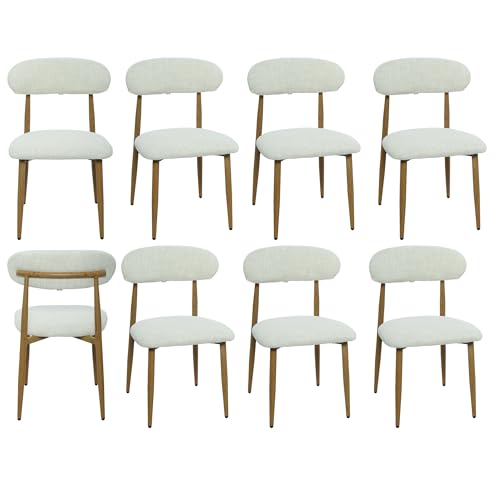 FREKEN Modern Upholstered Dining Chairs Set of 8, Mid-Century Metal Frame with Wood Grain, Linen Fabric Side Chair for Kitchen Dining Room, 350lbs Capacity, Beige - color: Beige - Wood Grain Legs, size: Set of 8