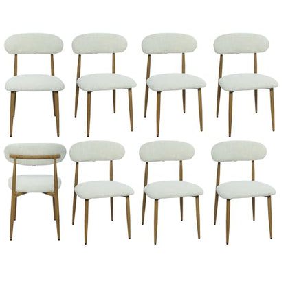 FREKEN Modern Upholstered Dining Chairs Set of 8, Mid-Century Metal Frame with Wood Grain, Linen Fabric Side Chair for Kitchen Dining Room, 350lbs Capacity, Beige - color: Beige - Wood Grain Legs, size: Set of 8