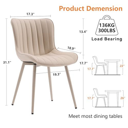 YOUNUOKE Dining Chairs Set of 2 Mid-Century Modern Kitchen Chairs Cream | Faux leather upholstered with Back, fits dining living waiting room guest reception. Waterproof easy to clean assemble, 300lb - color: All Cream