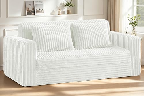 68" Loveseat Boneless Couch,4-in-1 Convertible Sofa Bed | Plush Fur Folding Futon Sofa Bed Couches w/1-Pillow for Living Room,High-Density Foam,No Assembly Required(Queen Grey) - color: Beige, size: Queen