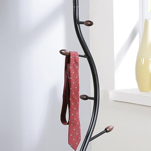 Roundhill Furniture Arles Metal Black and Walnut Standing Coat Rack - color: Black