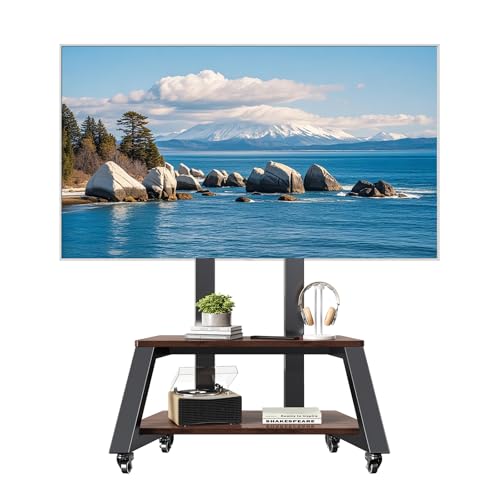 Mobile TV Stand Rolling TV Cart with Wheels for Most 32-86 Inch TV - color: Walnut 2