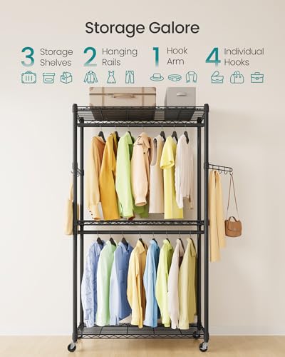 SONGMICS Clothing Rack, Heavy-Duty Garment Rack, Adjustable Storage Shelves | Freestanding Portable Wardrobe Closet, Hanging Rails, Ink Black, DALTEN Collection ULGR413B01 - size: 35.4"W x 78.3"H, style: Without Fabric Cover