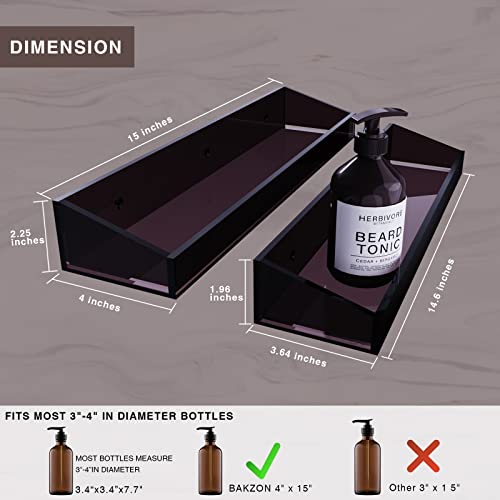 Bakzon Acrylic Wall Mount Organizer, Self Adhesive Shelves, No Drilling Hang Walls, for Bathroom, Kitchen, Living Room - Dark Brown - style: Shower Shelf-Black