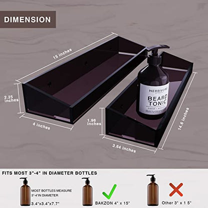Bakzon Acrylic Wall Mount Organizer, Self Adhesive Shelves, No Drilling Hang Walls, for Bathroom, Kitchen, Living Room - Dark Brown - style: Shower Shelf-Black