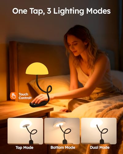 Cordless Clip On Lamp, Touch Control Desk Lamp with RGB Ambient Mode & 3000K–6000K, Rechargeable Dimmable Book Reading Light with Flexible Arm Sturdy Clamp On Table Bedside Headboard, Battery Operated - color: Black