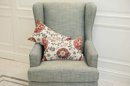 Pack of 2 Jacquard Circle Floral Throw Pillow Covers, Cream Red | Rectangle, Oblong Pillow Cases, For 12X20 Inserts - color: 12x20 Red