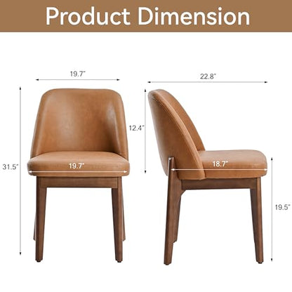VKNOW Dining Chairs Set of 2, Faux Leather Wooden Kitchen Chairs, Brown | Modern Upholstered Side Chair with Rubberwood Legs for Kitchen Dining Room Restaurant, No Wobble - color: Brown, size: Set of 2