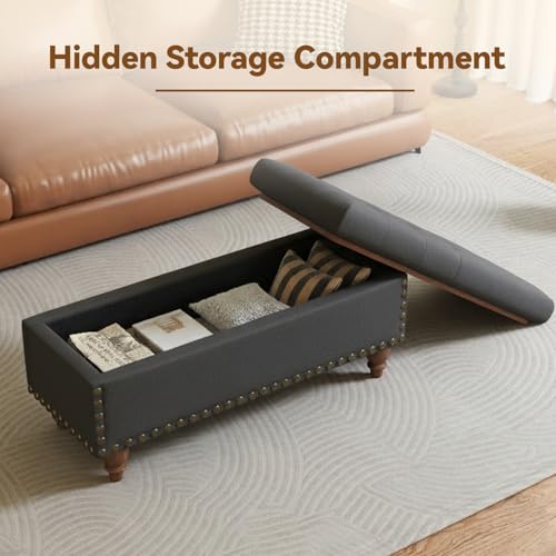 42'' End of Bed Storage Bench with Dual-Surface Lid, Upholstered Ottoman with Hidden Storage, Chenille Bench Seating with Wood Panel Seat for Entryway,Living Room,Bedroom-Black - color: 5-black