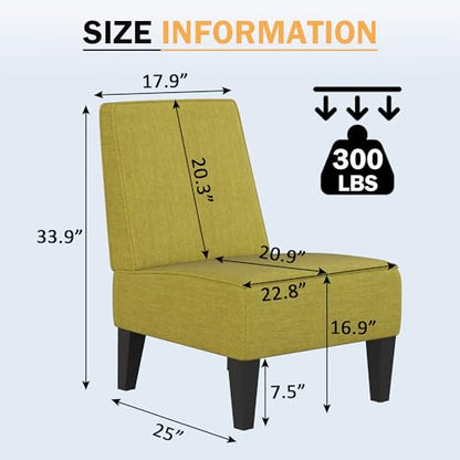 Armless Accent Chairs Set of 2, Green Upholstered Linen Slipper Chair with Solid Wood Legs, Mid Century Modern Side Chairs for Small Living Room Bedroom Apartment Reading Nook - color: Green