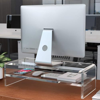 Egchi Acrylic Monitor Stand, 2 Tiers Computer Monitor Riser(20x8x5.5 Inch), Monitor Riser/Computer Stand for Home,Office,Business,PC Desk Stand for Keyboard Storage& Multi-Media Laptop Printer Screen | Computer Stand for Home,Office,Business,PC Desk Stand