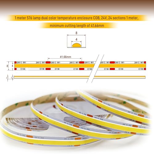 Pandery COB LED Strip Light,CCT Dimmable Strips Light,2700K-6500K,32.8ft/10m,8mm Wide,CRI90+ 24V LED Strips Kit with Bluetooth APP Control/Music Mode,for Bedroom,Kitchen,DIY Lighting - size: 32.8FT
