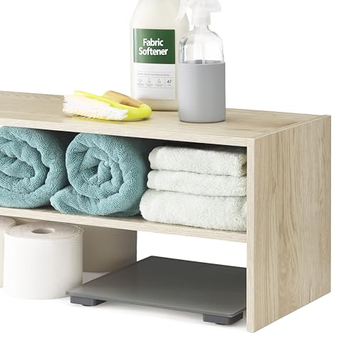 Whitmor Wood Stackable 2-Shelf Shoe Rack, White Oak, 24 inches - color: Light Brown, size: 24 INCH