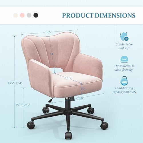 DurayLoly Vanity Chair with Shell Back & 360° Swivel Wheels | Comfy Velet Vanity Chair,Adjustable Height,Stylish and Comfortable for Makeup, Work & Relaxation,Pink - color: Pink