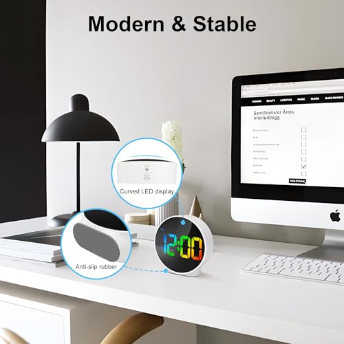 Lafocuse LED Colorful Digital Alarm Clock Battery Operated, Modern Round Digital Clock with 2 Alarms, Snooze, Adjustable Brightness, Curved Screen Design Bedside Alarm Clock for Bedroom Office - color: Multicolor
