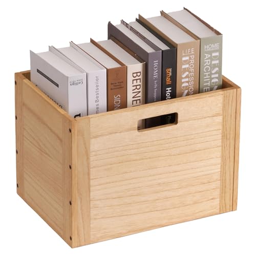 KIRIGEN Stackable Wood Storage Cube with Handles, Open Cubby Bin, Natural | Open-Front Wooden Crate Box for Books, Clothes, Shoes, Closet Storage, and Display for Home Office, Assembly Required - color: Natural, size: L/10.3*14.2*10.3(C26)