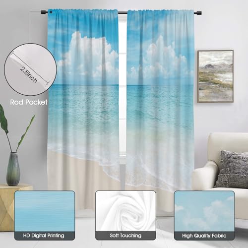 zokyer Extra Long Wide Curtains, Coastal, 52" W x 84" L, Rod Pocket | 2 Panels, Hawaiian Tropical Nautical Beach Theme, S-ummer Blue Sea Sky Ocean Landscape, Sand Large Window Drapes Decor - size: 52"W x 84"L (Pack of 2)