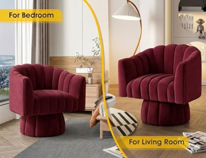 Dewhut Swivel Accent Chair, Barrel Accent Chair, Velvet, Burgundy | Velvet Upholstered Round Arm Chair with 360° Swivel Base, Mid Century Modern Living Room Chair, Easy Setup - color: Burgundy