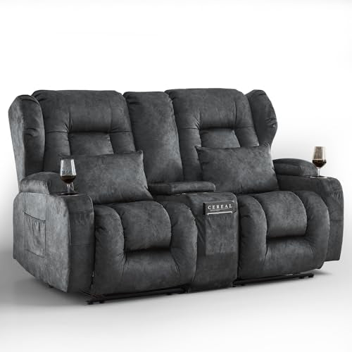 Loveseat Recliner Sofa,RV Wall Hugger Recliners with Console,Reclining Loveseat Sofa Recliner with Cup Holders/Lumbar Pillows for Small Spaces,RV Furniture (Gray,66" 2-Seater) - color: Grey, size: 66" 2-Seater