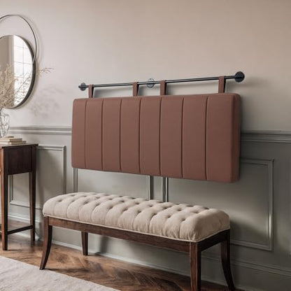 Queen Headboard Only, Wall Mounted Hanging Upholstered Bed Head Board | Modern Vertical Channel Design of Fine Linen, Elegant Brown Fluted Headboard for Bedroom (Brown, Queen Size) - color: Linen/Brown, size: Queen