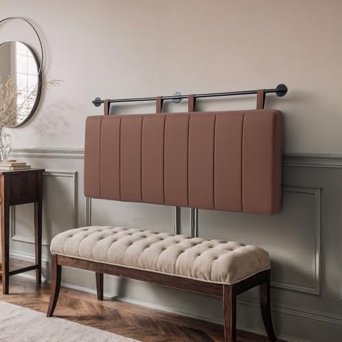 King Headboard Only, Wall Mounted Hanging Upholstered Bed Head Board | Modern Vertical Channel Design of Fine Linen, Elegant Brown Fluted Headboard for Bedroom (Brown, King Size ) - color: Linen/Brown, size: King