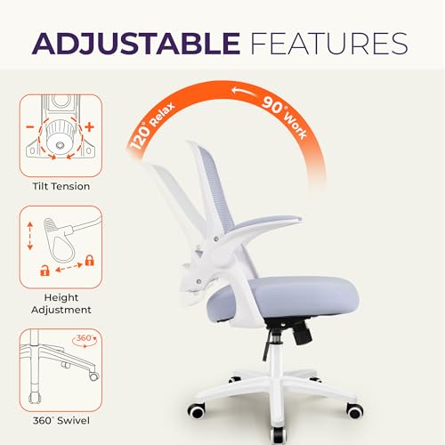 NEO CHAIR Office Desk Chair, Ergonomic Mesh with Flip-Up Armrests, Purple | Lumbar Support, Height Adjustment, 360° Swivel and Rolling Base, Space-Saving Design for Home Office, Vanity or Study - color: Purple
