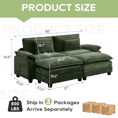 86" Modular Sectional Sofa, Comfy Deep Cloud Couch with Ottoman | Couches for Living Room, Sofa Bed, Modular Couch, Deep and Wide Seat, Chenille Sofa Sleeper with Throw Pillows, Green - color: Green, size: 86 Inch 4