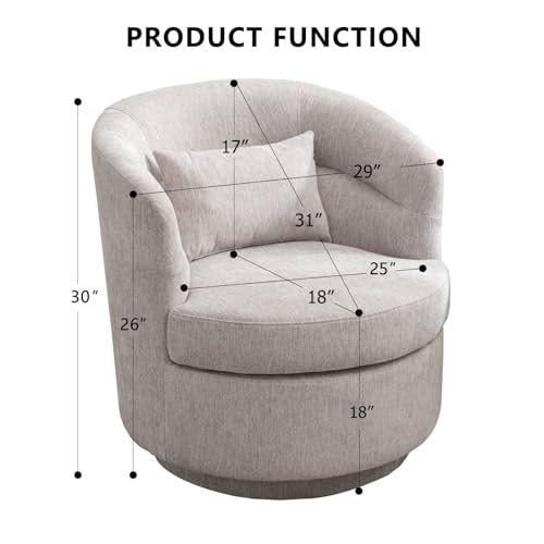 Swivel Accent Chair, 360 Degree Round Swivel Barrel Chair with Pillow, Upholstered Comfy Barrel Armchair Single Club Sofa Chair for Living Room,Bedroom, Reading Room, Grey - color: Grey