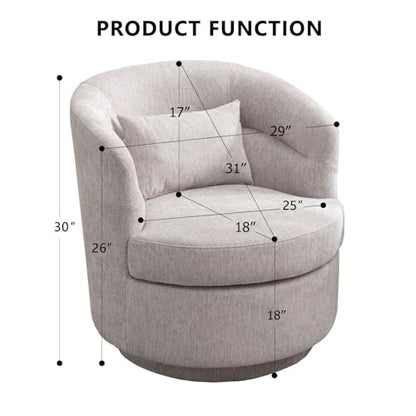Swivel Accent Chair, 360 Degree Round Swivel Barrel Chair with Pillow, Upholstered Comfy Barrel Armchair Single Club Sofa Chair for Living Room,Bedroom, Reading Room, Grey - color: Grey