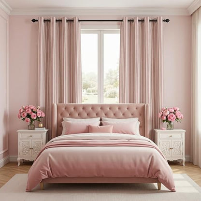 MYSKY HOME Striped Curtains 100% Blackout for Girls Bedroom 63 Inches Long Red Stripe Patterned Farmhouse Rustic Linen Blend Double Layer Drapes, Grommet, 2 Panels, 52" Wide - color: B-red/Blackout, size: 52"W x 63"L (Pack of 2)