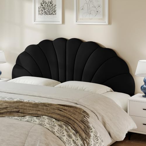 King Size Headboard Only, Velvet Petal Wall Mounted, Black | 2 installation options: 1.bed frame mount 2.wall mount (for adjustable bed), Easy to install, Elegant and unique design - color: Velvet-black, size: King/California King