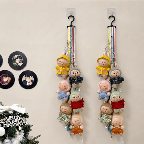Plush Doll Hanging Storage Rope Display Rack with 8 Clips – Wall Hanging Organizer for Keychain Plushies, Mini Toys– Holds up to 3kg (2 PCS Rainbow 6) - color: 2 PCS Rainbow 6
