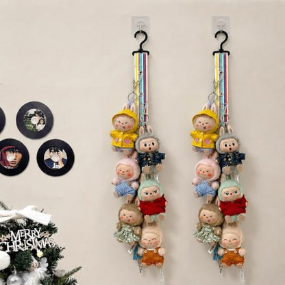 Plush Doll Hanging Storage Rope Display Rack with 8 Clips – Wall Hanging Organizer for Keychain Plushies, Mini Toys– Holds up to 3kg (2 PCS Rainbow 6) - color: 2 PCS Rainbow 6