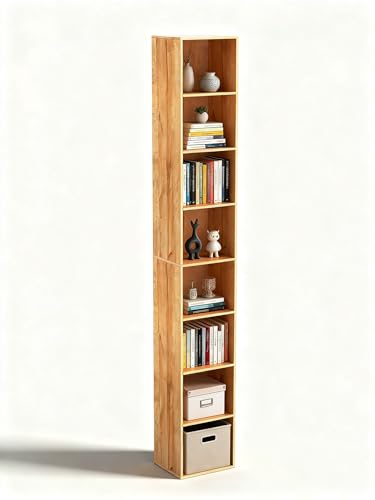 8-Cube Storage Organizer Bookcase, Oak Tall Narrow Bookshelf, Freestanding Open Cubby Storage Shelf, Display Cabinet for Living Room Bedroom Home Office - color: Oak, size: 8-Cube